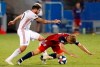FC Dallas midfielder Paxton Pomykal (19) goes to the ground after a push by Toronto FC midfielder Alejandro Pozuelo (10) during the second half of an MLS soccer match Saturday, June 22, 2019, in Frisco, Texas. (Stewart F. House/The Dallas Morning News via AP)
