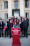 MIKE DEAL / WINNIPEG FREE PRESS
Rana Bokhari along with a number of her MLA hopefuls gathered outside the Manitoba Legislative building Thursday to announce that they would change Manitoba's voting system.