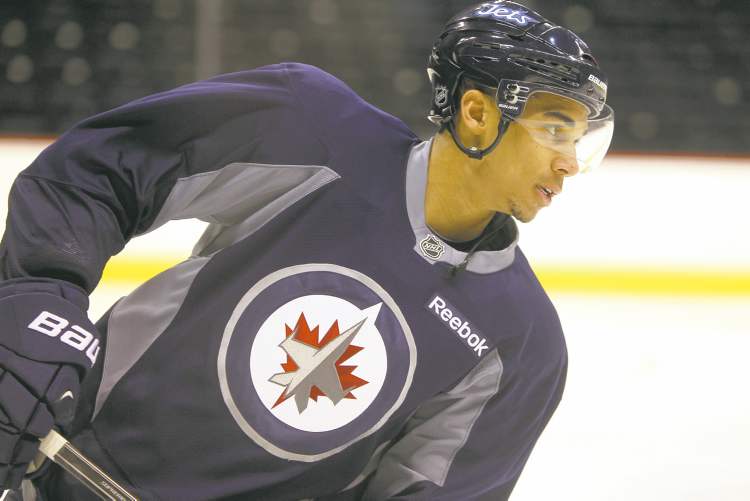 ruth bonneville / winnipeg free press
Evander Kane was back on the ice in a Winnipeg Jets jersey Saturday at the MTS Centre. Kane says his heart and his head are firmly in Winnipeg.