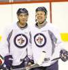 MIKE DEAL / WINNIPEG FREE PRESS
Jets Evander Kane (left) and Olli Jokinen say they're clicking as linemates.