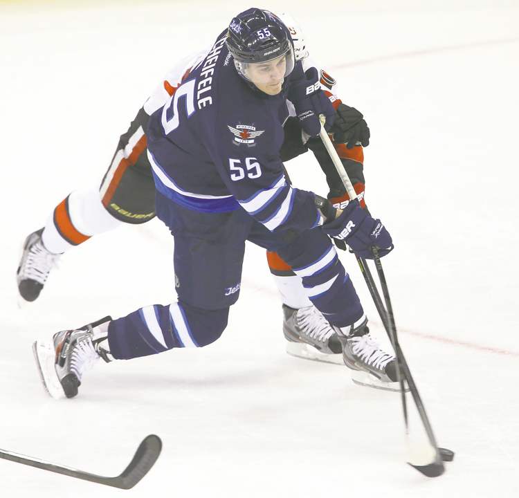TREVOR HAGAN / WINNIPEG FREE PRESS
The Jets� 2011 top draft pick, Mark Scheifele, took a step in the right direction on Saturday, making an impression in the season opener.