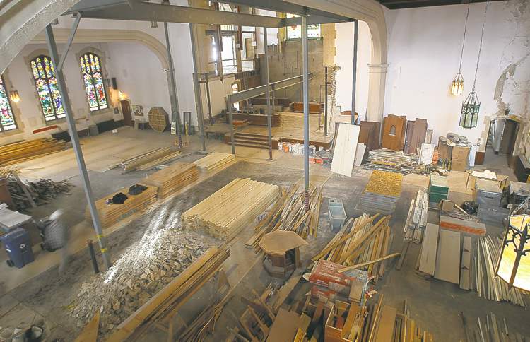 JOE BRYKSA / WINNIPEG FREE PRESS
The interior of St. Matthew's Anglican Church is being torn up as work proceeds.