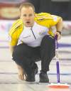 michael burns photoManitoba lead Mark Nichols on the ice in Edmonton Tuesday. The proud Newfoundlander now has unquestionable loyalty to Manitoba as a curler.