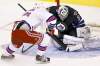 John Woods / THE CANADIAN PRESS
NO GOAL: Jets goaltender Ondrej Pavelec stops Rangers forward Marian Gaborik after he fumbled a penalty shot in the first period Thursday night.