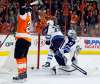 Tom Mihalek / The Associated Press
With the game-winning goal in the net Philadelphia Flyers' Claude Giroux, left, raises his arms after scoring past Winnipeg Jets' Ondrej Pavelec, right, during the overtime period of an NHL hockey game Monday, March 28, 2016 in Philadelphia. The Flyers won 3-2.