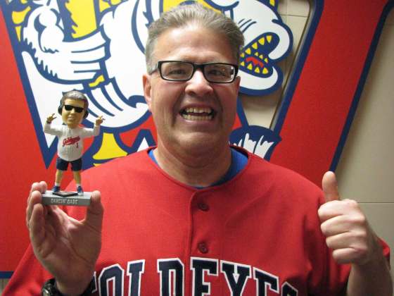 SUPPLIED PHOTOSDancing Gabe Langlois holds a bobblehead version of himself.