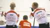 CP
Jonathan Hayward / THE CANADIAN PRESSCanadian skip Brad Jacobs talks with his third, Ryan Fry, while Danish third Johnny Frederiksen lines up a shot during the afternoon draw at the world men�s curling championship in Victoria, B.C., Thursday.