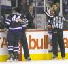 TREVOR HAGAN / WINNIPEG FREE PRESS
Winnipeg Jets� Zach Bogosian (44) and New York Islanders� Kyle Okposo exchange email addresses after a second-period collision.