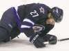 TREVOR HAGAN / WINNIPEG FREE PRESS
Eric Tangradi is in considerable pain after blocking yet another Islander shot.
