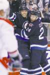 CP
John Woods / the canadian press
Winnipeg�s Blake Wheeler (left) and Grant Clitsome celebrate Wheeler�s second-period goal.