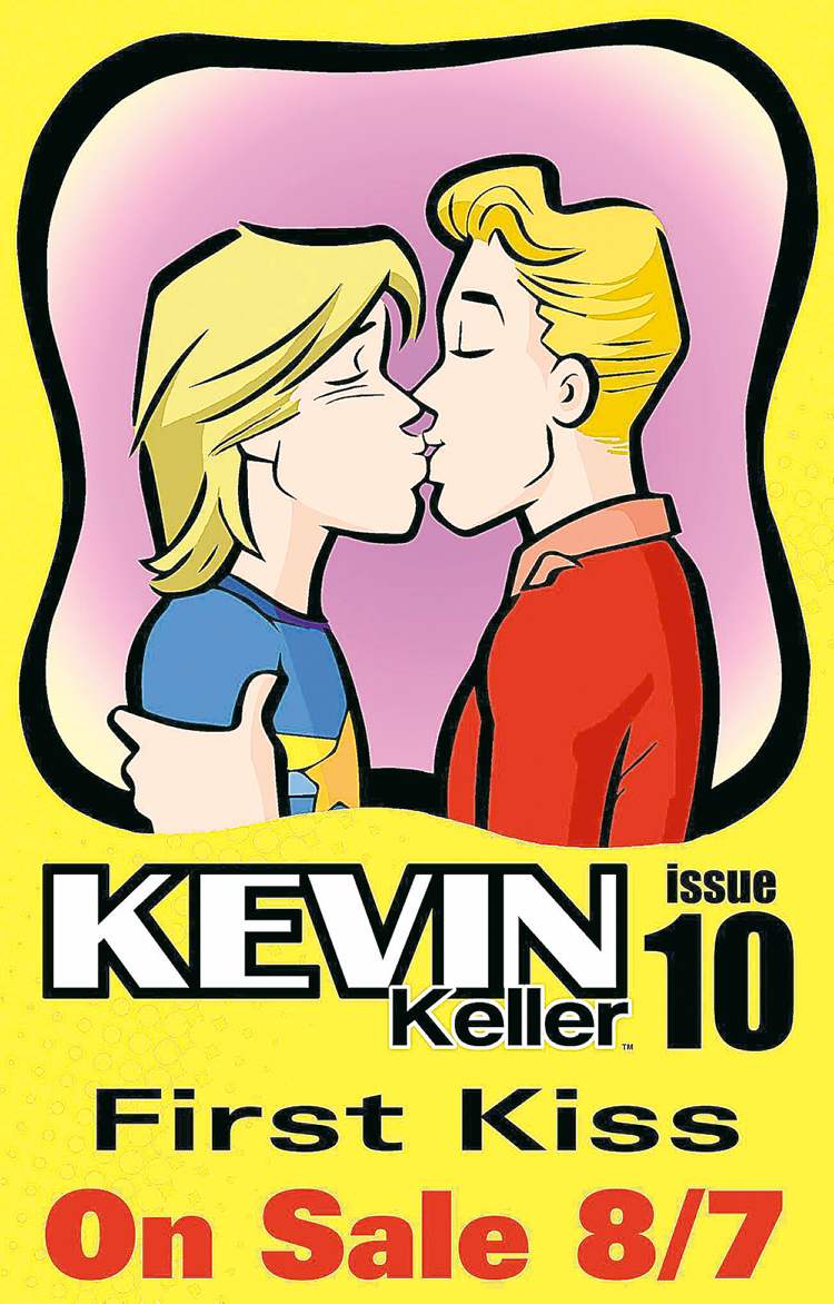 The Associated Press
This image shows Issue 10 of Kevin Keller featuring openly gay character Keller (right) kissing his boyfriend Devon.