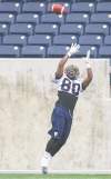 joe bryksa / winnipeg free press
Receiver/return man Jameze Massey keeps his eye on the ball Monday.