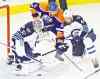 Jason Franson / the canadian press archives
Jets goalie Eddie Pasquale makes the save as Zach Bogosian and Edmonton Oilers' Jesse Joensuu battle for the rebound in their pre-season contest Monday.