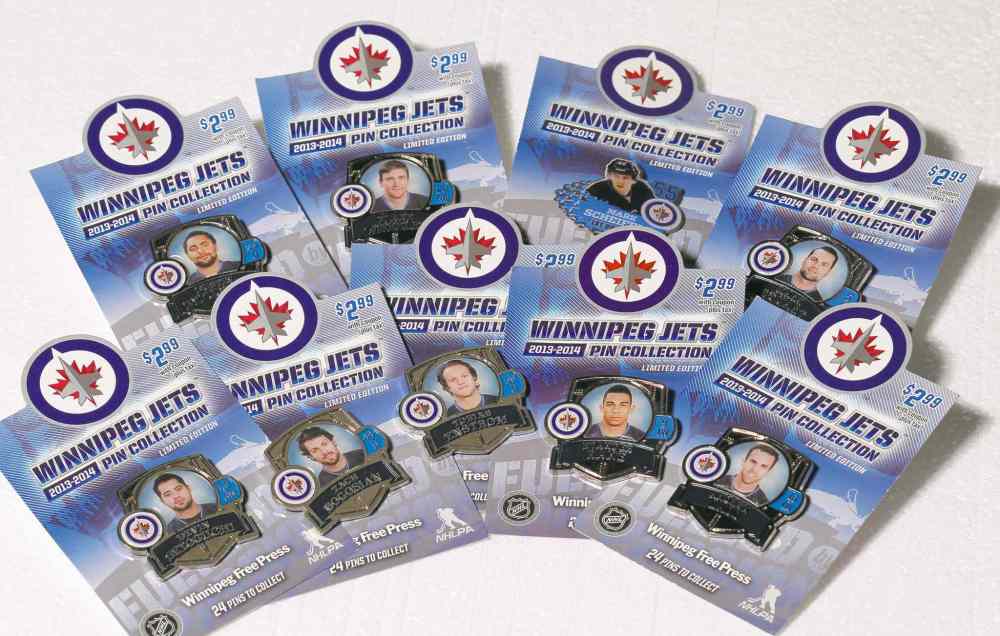 Boris Minkevich
BORIS MINKEVICH / WINNIPEG FREE PRESS
Andrew Ladd, Dustin Byfuglien and Evander Kane are among the featured players in the Winnipeg Jets collector pin set.