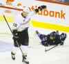Trevor Hagan / the canadian press archives
Anaheim's Corey Perry (left) celebrates after capitalizing on Zach Bogosian's giveaway Sunday night.
