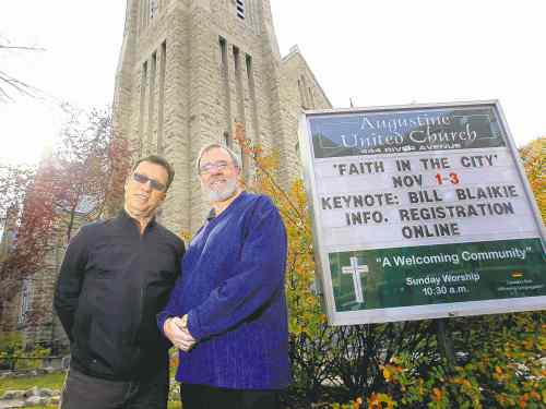 Wayne Glowacki / Winnipeg Free Press
Organizer Gareth Neufeld (left), wtih Rev. Bob Gilbert, says the goal is to develop a 'justice-seeking faith voice.'