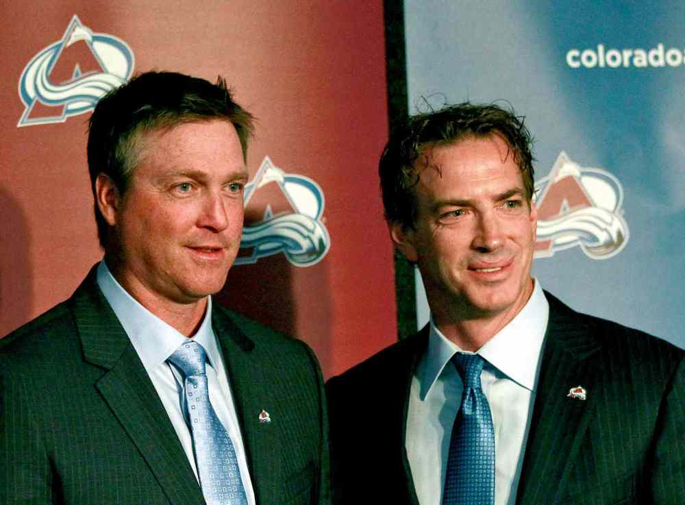 The Associated Press
Colorado Avalanche coach Patrick Roy, left, and Joe Sakic