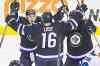 WINNIPEG FREE PRESS
Winnipeg Jets' Bryan Little (18), Blake Wheeler (26) celebrates Andrew Ladd's (16) late game tying goal against San Jose Sharks in third period NHL action in Winnipeg on Sunday, November 10, 2013. (John Woods / WINNIPEG FREE PRESS)