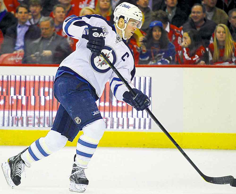 Chuck Myers / Tribune Media MCT files
Jets captain Andrew Ladd has rejoined the club in San Jose following the birth of his daughter.