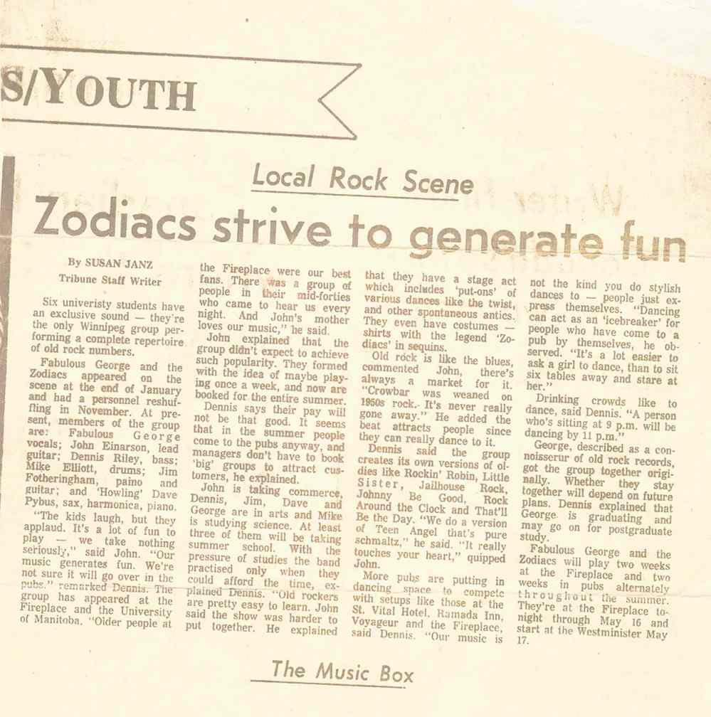 A report on the local music scene from the Winnipeg Tribune.