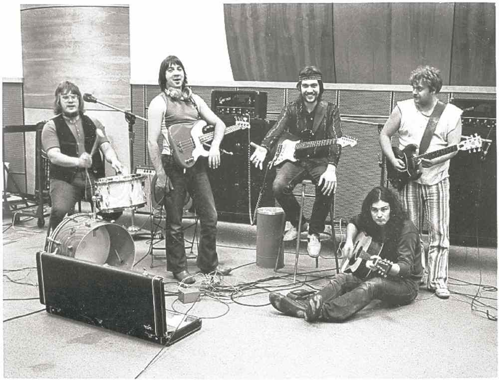 The Guess Who (with Winter, in his striped pants) in a Chicago studio recording Hand Me Down World in 1970.