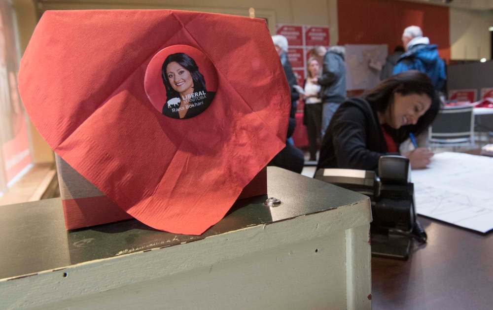 photos by DAVID LIPNOWSKI / WINNIPEG FREE PRESS
Liberal Leader Rana Bokhari works at her campaign headquarters on Osborne Street before heading out to go door-knocking on the first day of advance voting Saturday.