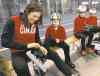 Jeff McIntosh / the canadian press
Speedskater Anastasia Bucsis (left) helps Jackson Jones of the Calgary Speed Skating Club, with his skate after Bucsis was named to Canada's Olympic team.