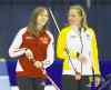 CP
Graham Hughes / the canadian pressTeam Canada skip Rachel Homan (left) and Manitoba skip Chelsea Carey share some humour before their draw at the Scotties Tournament of Hearts Saturday.