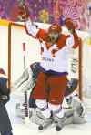 Tribune Media MCT
Russia forward Alexander Radulov (47) celebrates a goal by teammate Pavel Datsyuk against USA goalie Jonathan Quick (32) in the third period of a men's hockey game at Bolshoy Ice Dome during the Winter Olympics in Sochi, Russia, Saturday, Feb. 15, 2014. USA defeated Russia, 3-2. (Brian Cassella/Chicago Tribune/MCT)