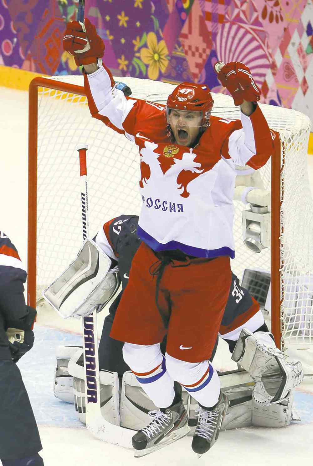Tribune Media MCT
Russia forward Alexander Radulov (47) celebrates a goal by teammate Pavel Datsyuk against USA goalie Jonathan Quick (32) in the third period of a men's hockey game at Bolshoy Ice Dome during the Winter Olympics in Sochi, Russia, Saturday, Feb. 15, 2014. USA defeated Russia, 3-2. (Brian Cassella/Chicago Tribune/MCT)