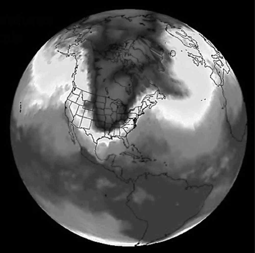 NASA IMAGE
Some years, the freeze-up comes late, shortening the winter-road season. Other winters, such as this one, the polar vortex lays a deep freeze across North America. A persistent pattern of winds spins high above the Arctic in winter. The winds, known as the polar vortex, typically blow in a fairly tight circular formation. But in late December 2013 and early January 2014, the winds loosened and frigid Arctic air spread out, freezing Manitoba�s north and shattering low-temperature records in the United States.