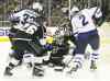 The Associated Press
Los Angeles goalie Jonathan Quick blocks a shot from Winnipeg defenceman Adam Pardy while Dustin Byfuglien (33) looks for a rebound Saturday night.