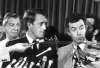 -New Conservative Party Leader Brian Mulroney is flanked by former leader Joe Clark and interim Opposition Leader Erik Nielsen (left) after a caucus meeting in Ottawa, June 13, 1983. The Conservative party’s past flashed before its eyes Wednesday, in the form of renewed claims that foreign money was raised by backers of Mulroney to help undermine Clark’s leadership in 1983. (CP PHOTO/ Peter Bregg) Mulroney, Clark, BreggPeter Bregg