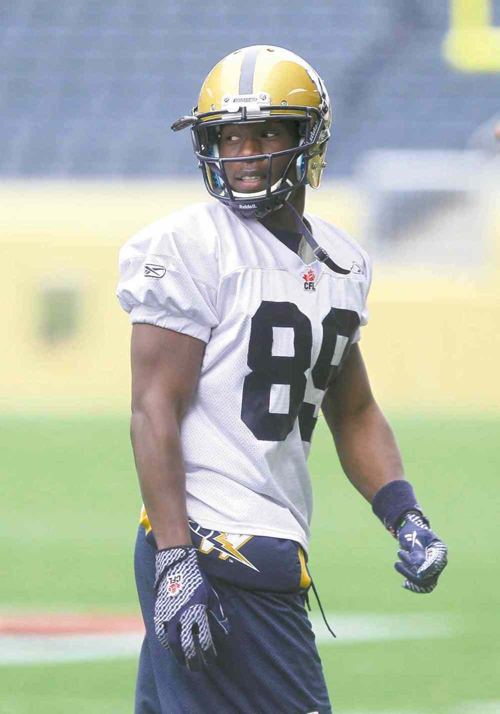 Winnipeg Blue Bomber #89 Clarence Denmark during practice at Investors Group Stadium Saturday. Oct 12,, 2013 Ruth Bonneville Winnipeg Free Press