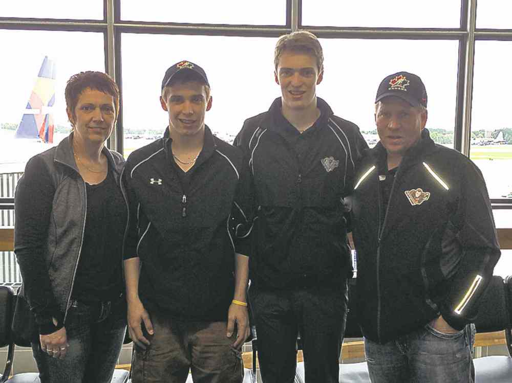 The Sanheim contingent arrived in Philadelphia Wednesday with mom Shelly (from left), twin brother Taylor, Travis and dad Kent on hand.