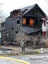 A firefighter at the scene of the huge fire in Wolseley.