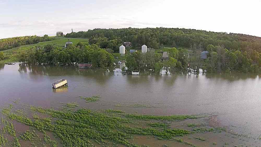 supplied drone footage
The flooded Assiniboine River at Provincial Road 242 southwest of Portage la Prairie. The problem for farmers this year are both seeded and unseeded land.