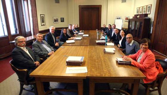 WAYNE GLOWACKI / WINNIPEG FREE PRESSThe NDP Caucus met Monday in the Manitoba Legislative building. On left, front to back,: Tom Lindsey (Flin Flon), Jim Maloway (Elmwood), Greg Selinger (St. Boniface), Amanda Lathlin (The Pas), Andrew Swan (Minto), Rob Altemeyer (Wolseley) and Ted Marcelino (Tyndall Park). On right, front to back: Flor Marcelino (Logan), Mohinder Saran (The Maples), Nahanni Fontaine (St. Johns), Kevin Chief (Point Douglas), Matt Wiebe (Concordia), Wab Kinew (Fort Rouge) and James Allum (Fort Garry-Riverview).