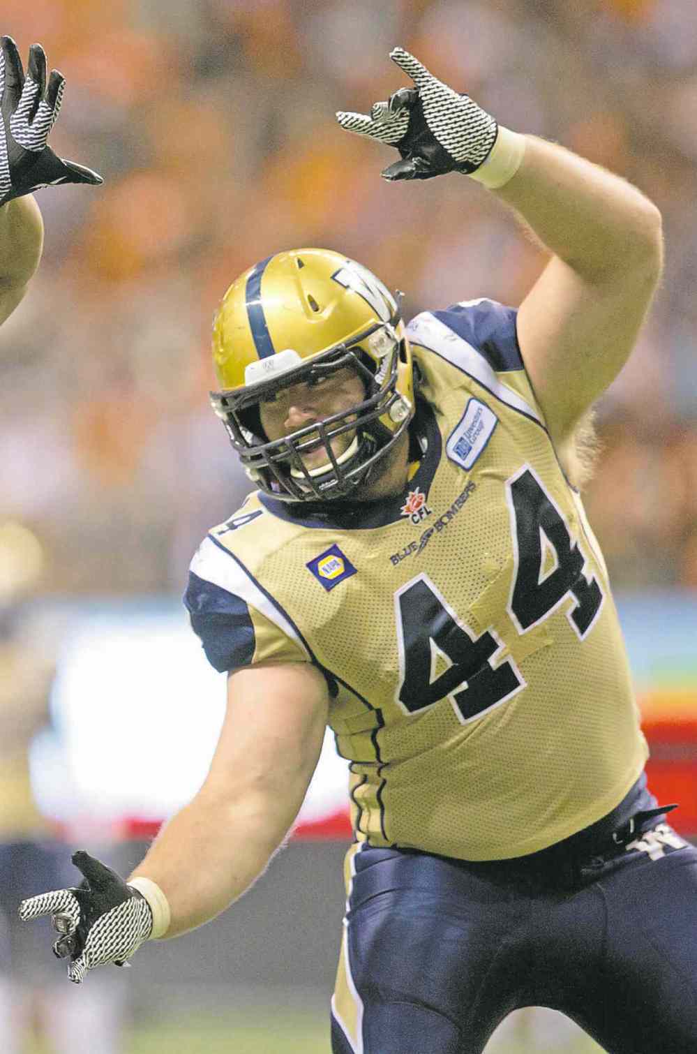 Darryl Dyck / The Canadian Press Files
D-lineman Zach Anderson was on crutches after Wednesday's workout.