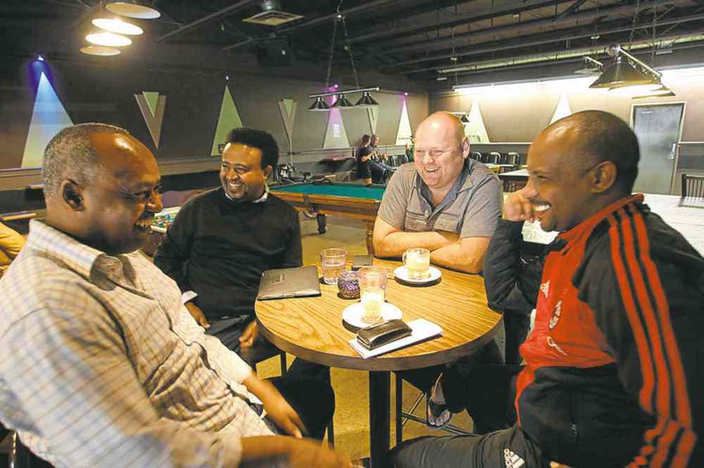 Wayne Glowacki / Winnipeg Free Press
Regulars Misah Daba (from left), Endale Negussie,  John Czezowski  and Amare Gebru.