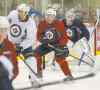 David Lipnowski / Winnipeg Free Press
Winnipeg Jets Grant Clitsome (centre) during an on-ice workout Saturday morning.