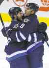 WINNIPEG FREE PRESS
Winnipeg Jets Matt Halischuk (left) and Evander Kane celebrate a goal.