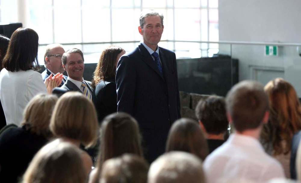WAYNE GLOWACKI / WINNIPEG FREE PRESS
Premier Brian Pallister arrives at the swearing-in ceremony Tuesday held in the Garden of Contemplation in the Canadian Museum for Human Rights.
