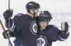 WINNIPEG FREE PRESS
john woods / winnipeg free press
The Winnipeg Jets� Tyler Myers (left) and Toby Enstrom celebrate Myers� goal against the Edmonton Oilers Monday night at the MTS Centre.