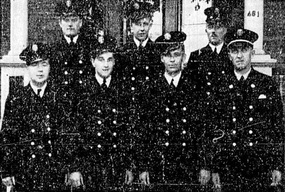 University of Manitoba Library and Archives, Winnipeg Tribune Collection
Seven of Winnipeg�s finest in June 1942 after enlisting with the Corps of (Civilian) Canadian Firefighters. Front row (from left): W. Carr, A. Smith, J.R. Legree and W.H. Neill. Back row (from left): J. Richardson, J. Coulter and R. Beanham.