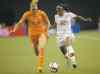Ryan Remiorz / The Canadian Press
Canada's goal-scorer, Ashley Lawrence (right), and the Netherlands' Anouk Dekker chase the ball Monday in Montreal.