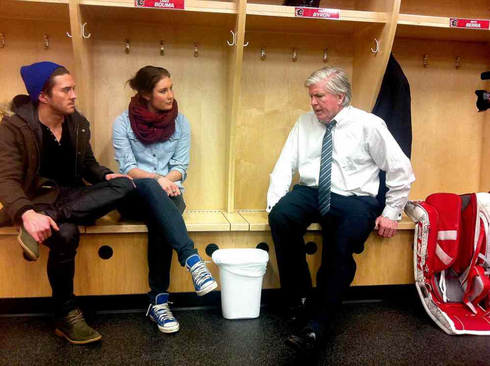 EPIX
Top left: Calgary Flames president Brian Burke (right) chats with speedskaters Anastasia Bucsis and Blake Skjellerup. In 2010, Burke's 21-year-old openly gay son Brendan -- an advocate for abolishing homophobia in sport -- died in a car crash. In the aftermath, Burke and his other son Patrick founded You Can Play, a campaign that continues Brendan's efforts.