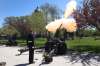 JOE BRYKSA / WINNIPEG FREE PRESS
105 MM howitzer guns from the 38th Canadian Brigade Group Artillery Tactical group fire Monday at the Manitoba Legislature to salute the throne speech.