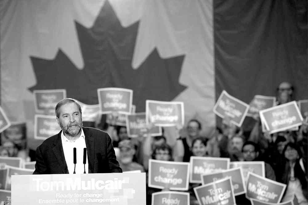 CP
NDP Leader Tom Mulcair speaks to supporters at a campaign rally in Penticton, B.C