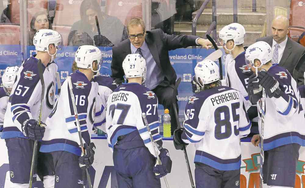 Alan Diaz / the associated press files
Winnipeg Jets head coach Paul Maurice tries to spark his club during a third-period time out in Florida Saturday. Like most similar attempts this season, it failed.